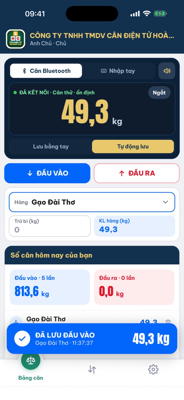 App Quản Lý Cân Điện Tử: bảng cân