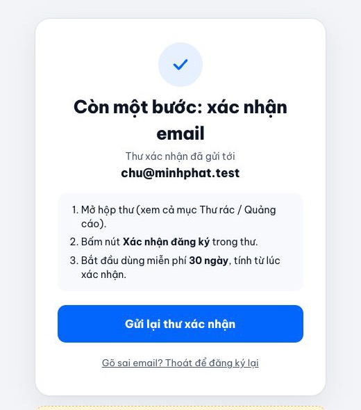 Màn hình chờ xác nhận email